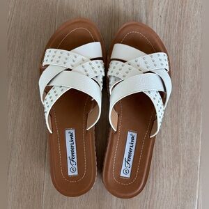 Forever Link White and Brown Studded Sandals Size 5